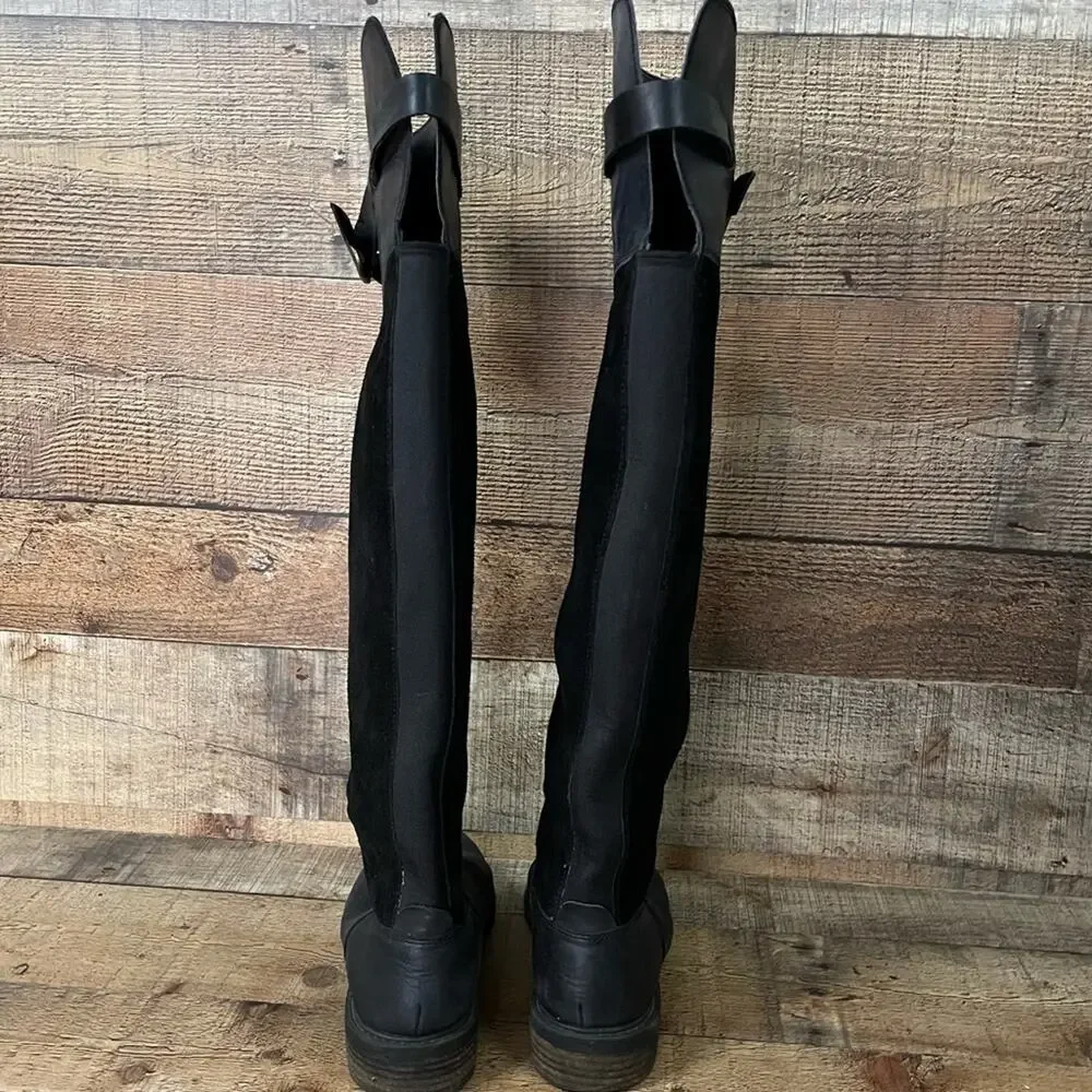 Lucky Brand Nivo Over The Knee Black Leather Suede Boots Size 8.5